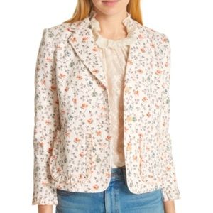 Floral Vine Ruffle Pocket Twill Jacket In Vanilla